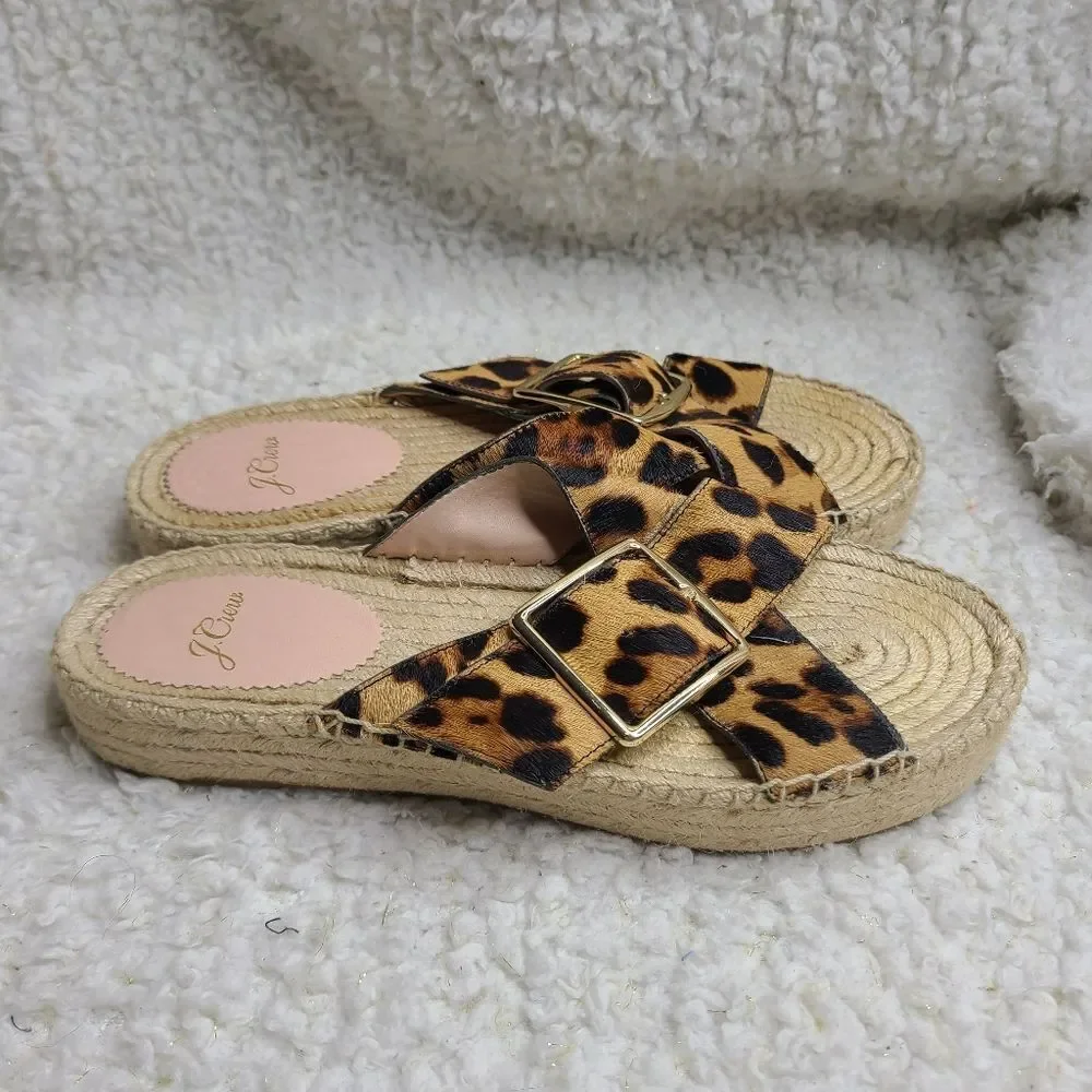 J. Crew Animal Print Espadrilles‎ Slide Sandals sz 8